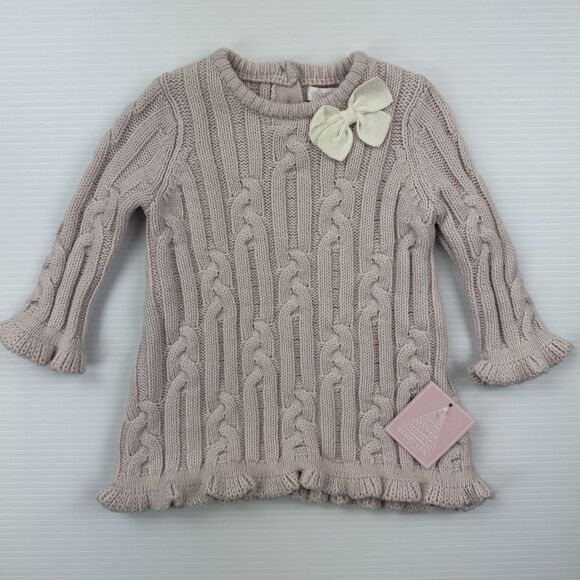 Shabby Chic Baby Girl Sweater Knit Dress 3-6M Pink Cable Bow NWT - Picture 11 of 11